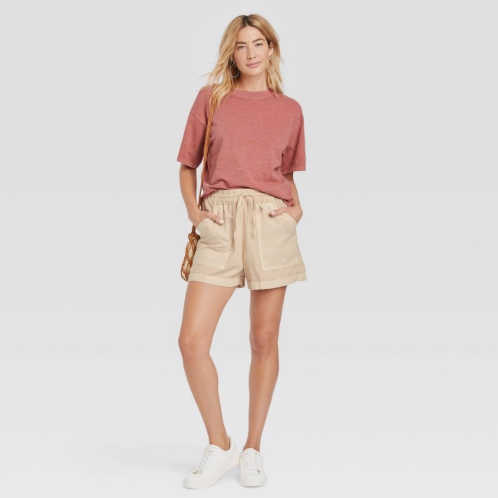 Women's Mid-Rise Tie Waist Utility Shorts Target Universal Thread Cream in Small